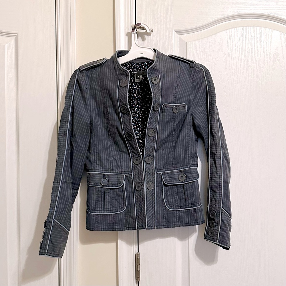 Vintage Marc Jacobs Military Button Gray Pinstripe Blazer Jacket